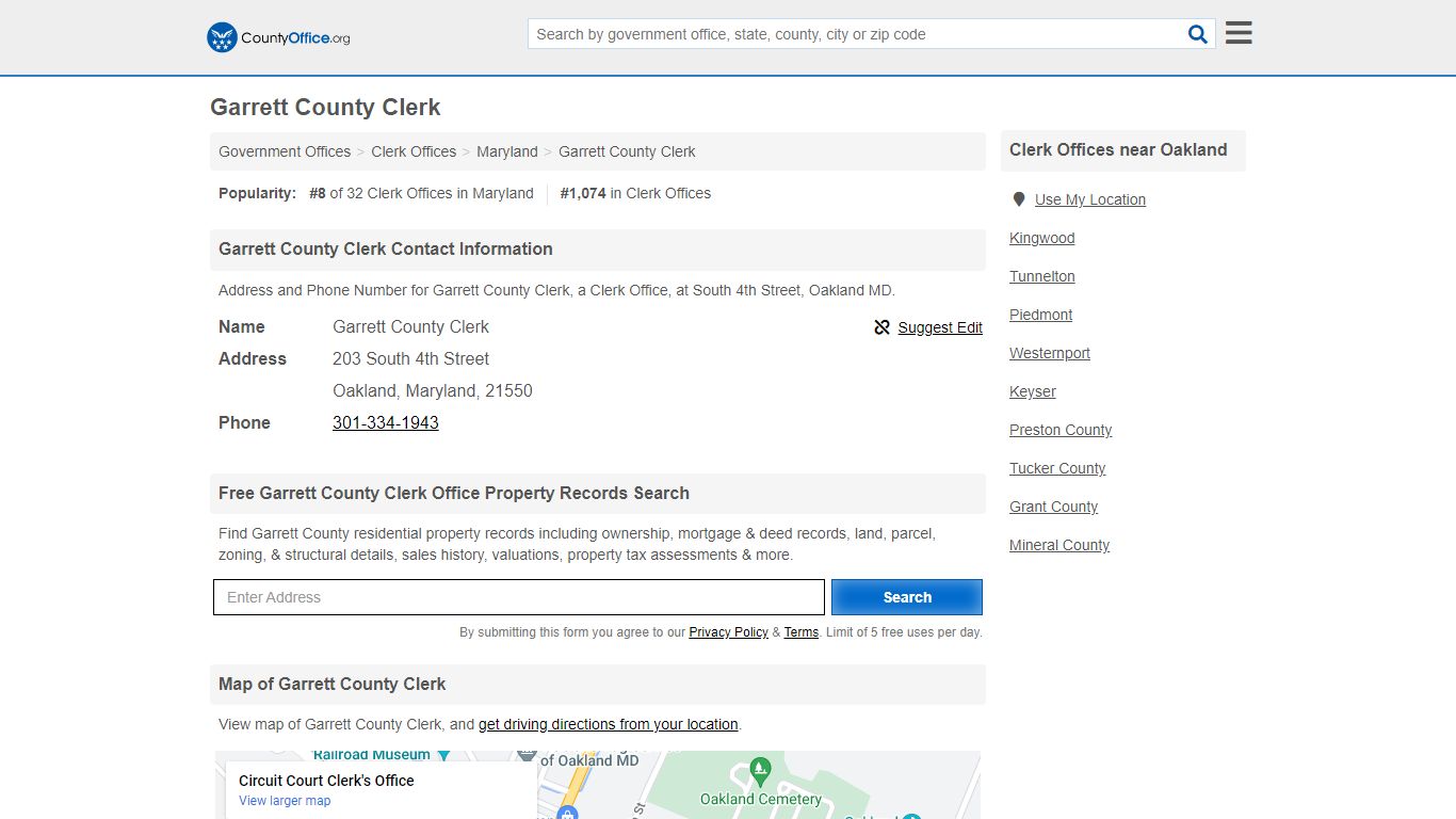 Garrett County Clerk - Oakland, MD (Address and Phone)